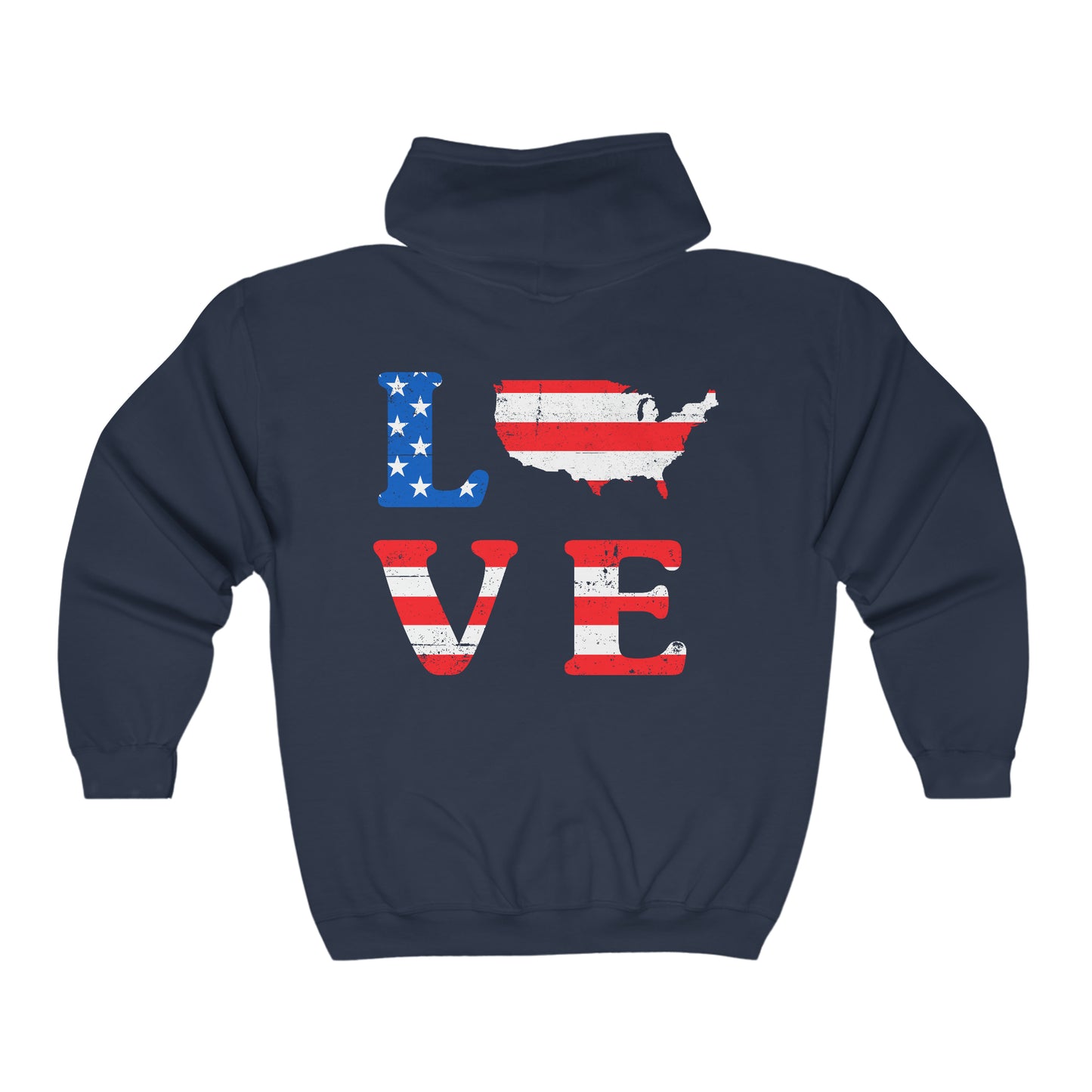 Love America - Unisex Full Zip Hooded Sweatshirt