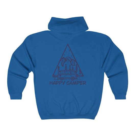 Happy Camper - Unisex Full Zip Hooded Sweatshirt