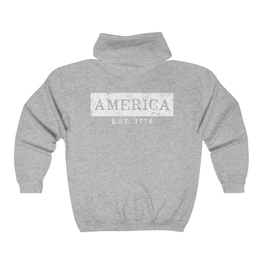 America EST 1776 - Unisex Full Zip Hooded Sweatshirt